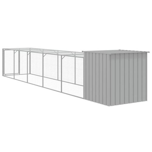 Hønsehus med løbegård 110x609x110 cm galvaniseret stål lysegrå