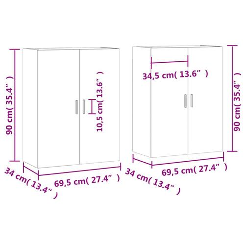 Vægskabe 2 stk. 69,5x34x90 cm røget sonoma-eg