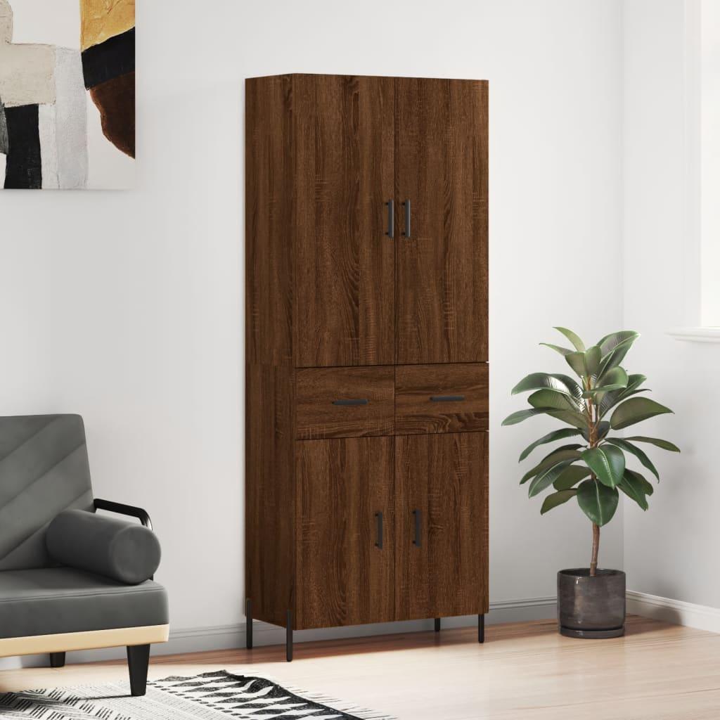 Højskab 69,5x34x180 cm konstrueret træ brun egetræsfarve