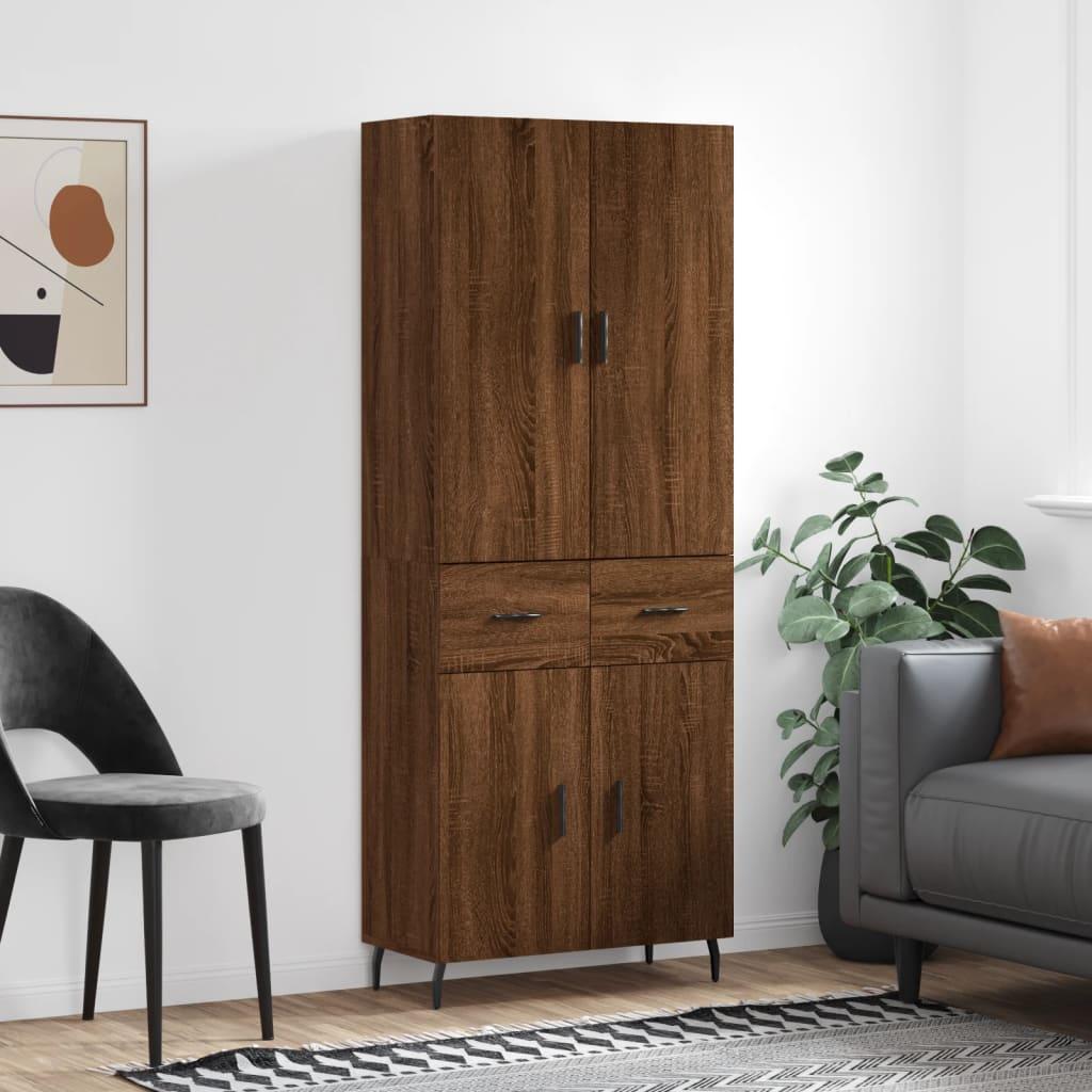 Højskab 69,5x34x180 cm konstrueret træ brun egetræsfarve
