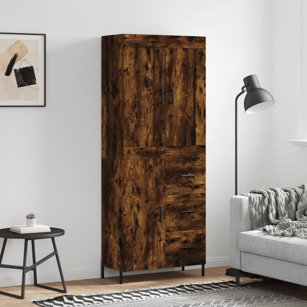 Højskab 69,5x34x180 cm konstrueret træ røget egetræsfarve