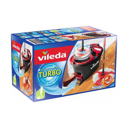 Gulvmoppe med spand Vileda mop en steel Supermocio 3Action Hvid Rød Mikrofibre