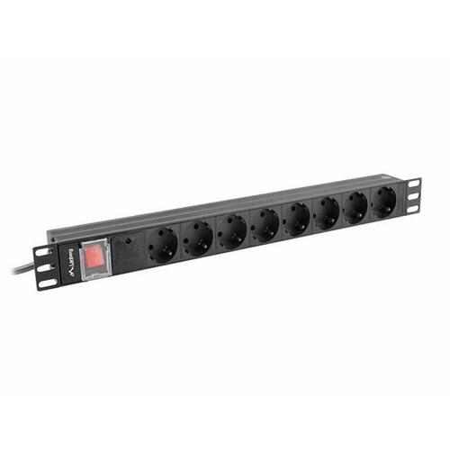 Schuko 19 "8 Way multistikdåse Lanberg PDU-08F-0200-BK (2 m)