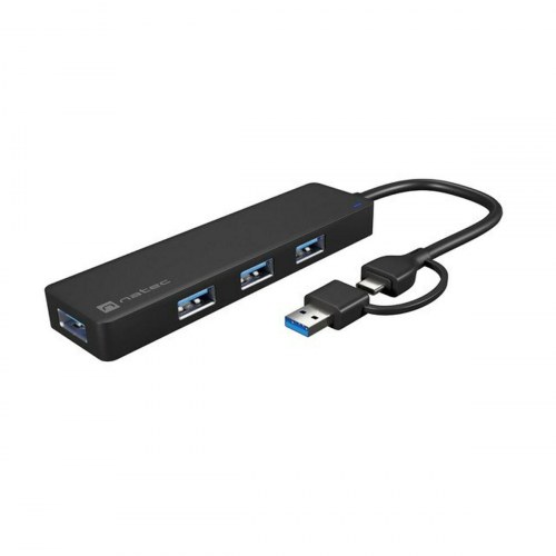USB hub Natec NHU-2023 - 4 porte, USB-C/USB, Sort