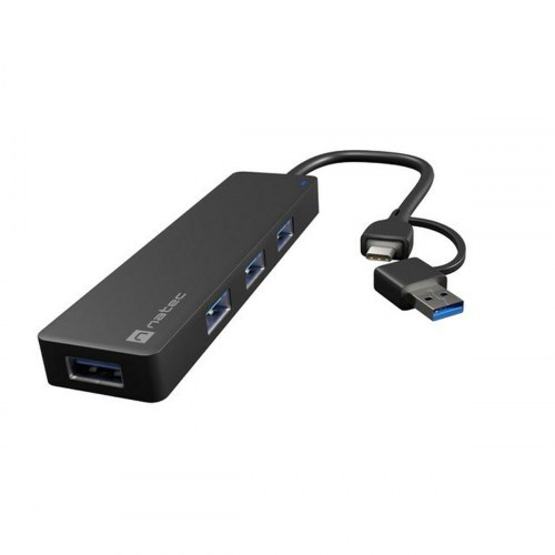 USB hub Natec NHU-2023 - 4 porte, USB-C/USB, Sort