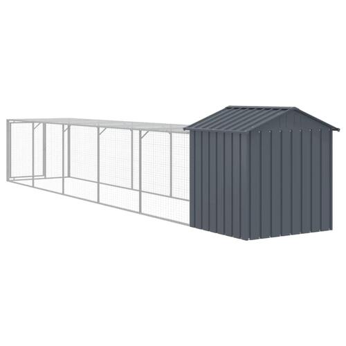 Hønsehus med løbegård 117x609x123 cm galvaniseret stål antracit