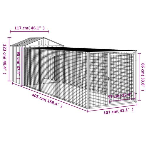 Hønsehus med løbegård 117x405x123 cm galvaniseret stål antracit