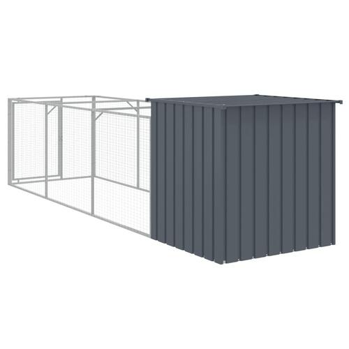 Hundehus med løbegård 110x405x110 cm galvaniseret stål antracit