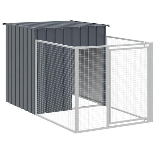Hundehus med løbegård 110x405x110 cm galvaniseret stål antracit