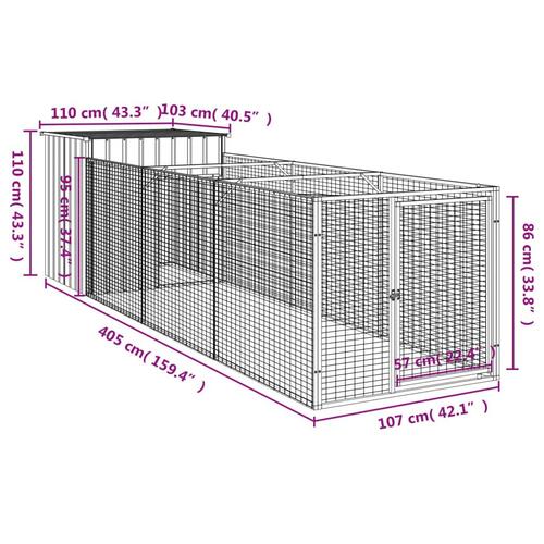 Hundehus med løbegård 110x405x110 cm galvaniseret stål antracit