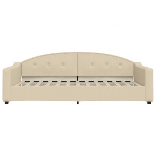 Daybed 100×200 cm i stof - cremefarvet sengeramme med armlæn