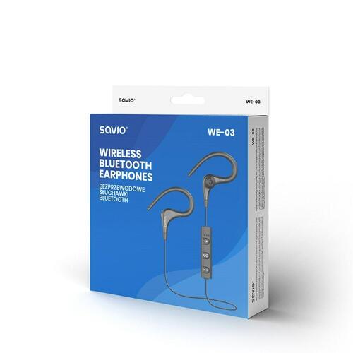 Savio WE-03 Bluetooth sportsheadset - sort (in-ear, mikrofon)