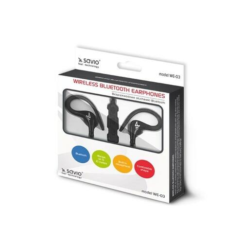 Savio WE-03 Bluetooth sportsheadset - sort (in-ear, mikrofon)
