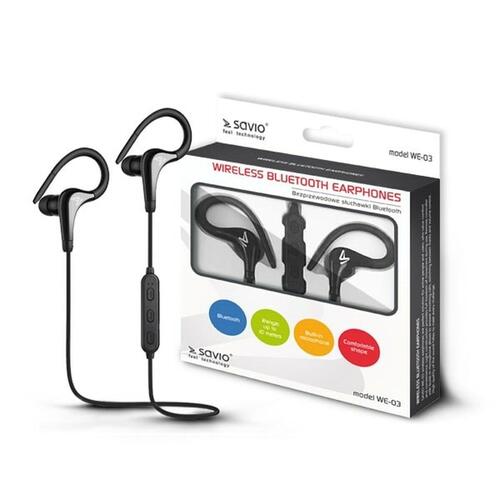 Savio WE-03 Bluetooth sportsheadset - sort (in-ear, mikrofon)