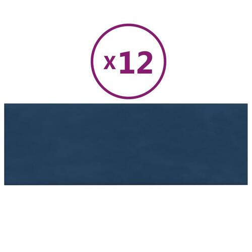 Vægpaneler 12 stk. 90x30 cm 3,24 m² fløjl blå
