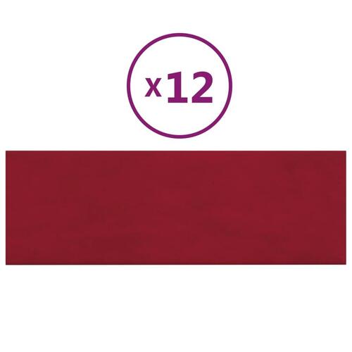 Vægpaneler 12 stk. 90x30 cm 3,24 m² fløjl vinrød
