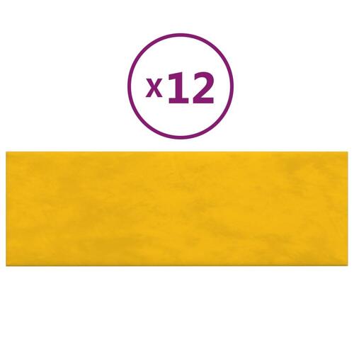 Vægpaneler 12 stk. 90x30 cm 3,24 m² fløjl gul