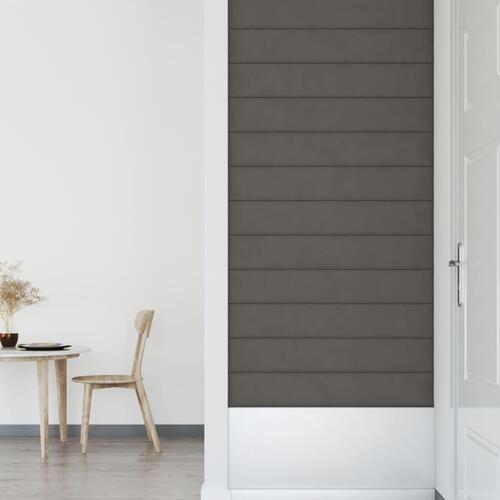 Vægpaneler 12 stk. 90x15 cm 1,62 m² fløjl mørkegrå