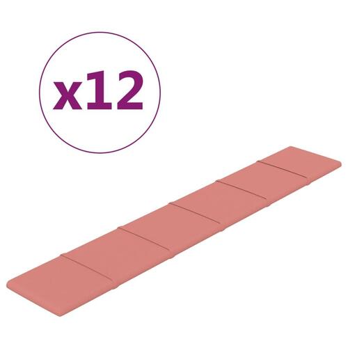Vægpaneler 12 stk. 90x15 cm 1,62 m² fløjl lyserød