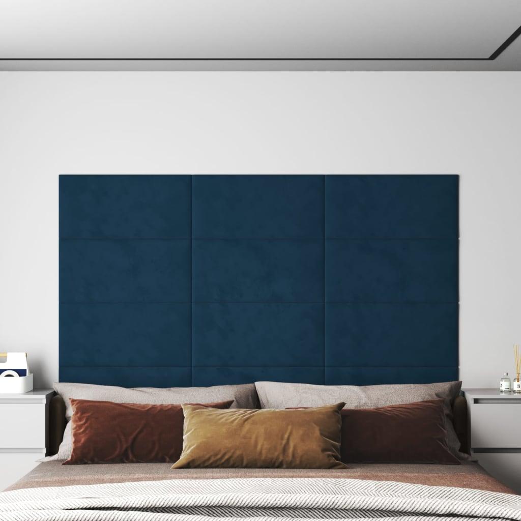 Vægpaneler 12 stk. 60x30 cm 2,16 m² fløjl blå