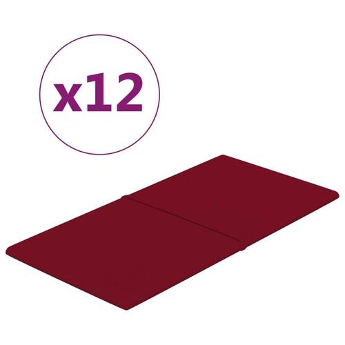 Vægpaneler 12 stk. 60x30 cm 2,16 m² fløjl vinrød