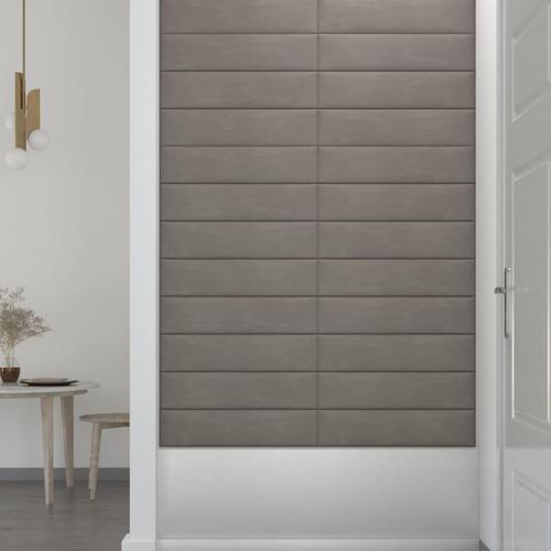 Vægpaneler 12 stk. 60x15 cm 1,08 m² fløjl lysegrå