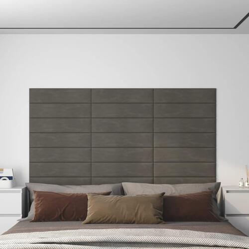 Vægpaneler 12 stk. 60x15 cm 1,08 m² fløjl mørkegrå