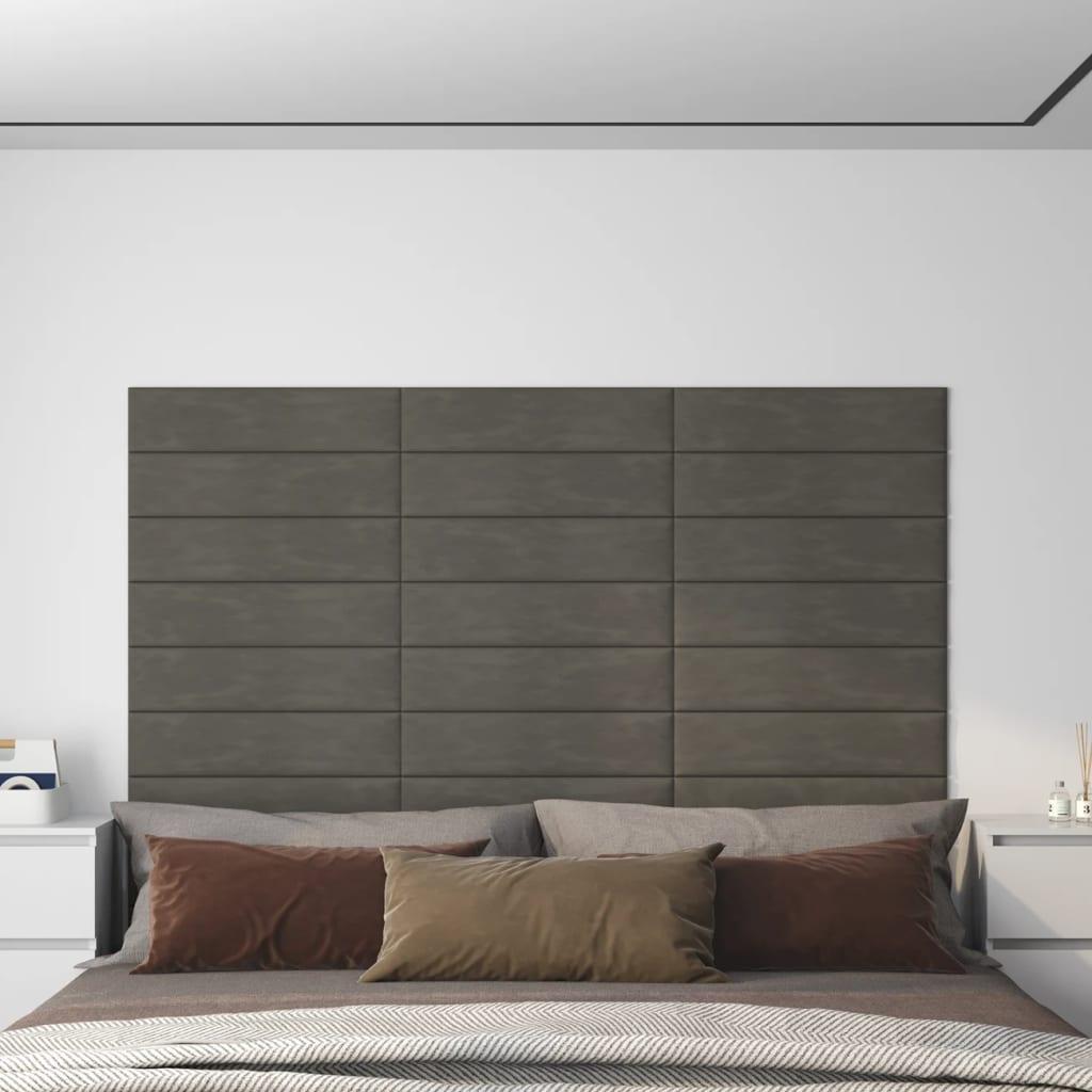 Vægpaneler 12 stk. 60x15 cm 1,08 m² fløjl mørkegrå