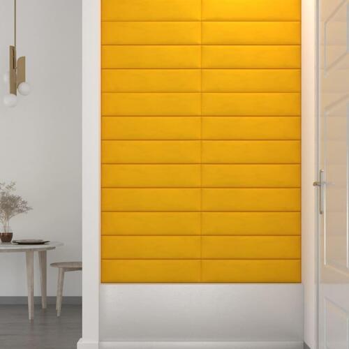 Vægpaneler 12 stk. 60x15 cm 1,08 m² fløjl gul