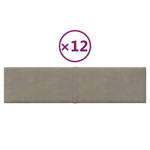 Vægpaneler 12 stk. 60x15 cm 1,08 m² fløjl lysegrå