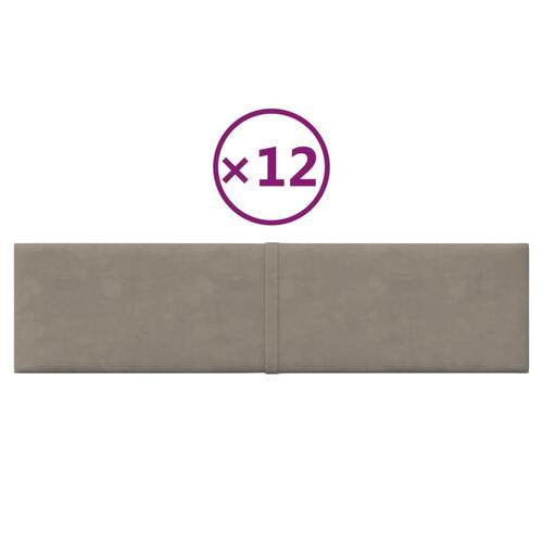 Vægpaneler 12 stk. 60x15 cm 1,08 m² fløjl lysegrå