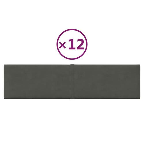 Vægpaneler 12 stk. 60x15 cm 1,08 m² fløjl mørkegrå