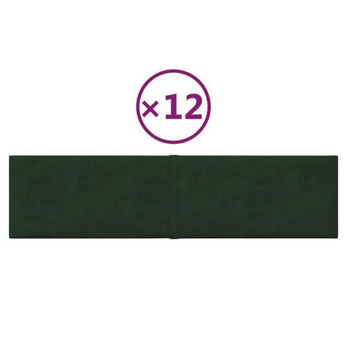 Vægpaneler 12 stk. 60x15 cm 1,08 m² fløjl mørkegrøn