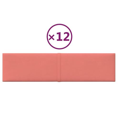 Vægpaneler 12 stk. 60x15 cm 1,08 m² fløjl lyserød