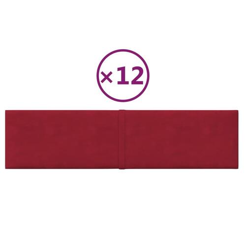 Vægpaneler 12 stk. 60x15 cm 1,08 m² fløjl vinrød