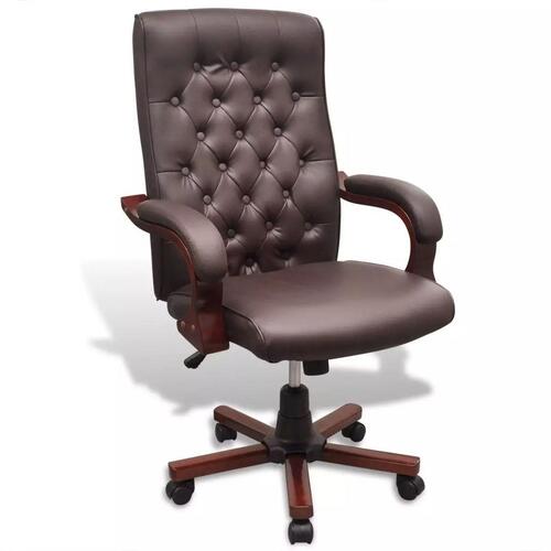 Chesterfield kontorstol i kunstigt læder, brun