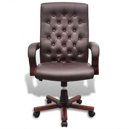 Chesterfield kontorstol i kunstigt læder, brun