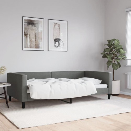 Daybed 100×200 cm i stof - mørkegrå sengeramme med armlæn