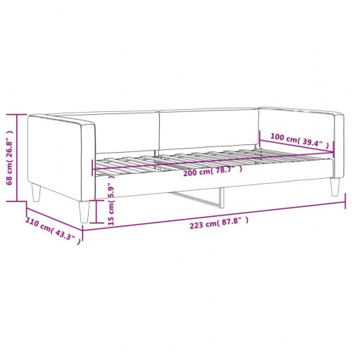 Daybed 100×200 cm i stof - mørkegrå sengeramme med armlæn