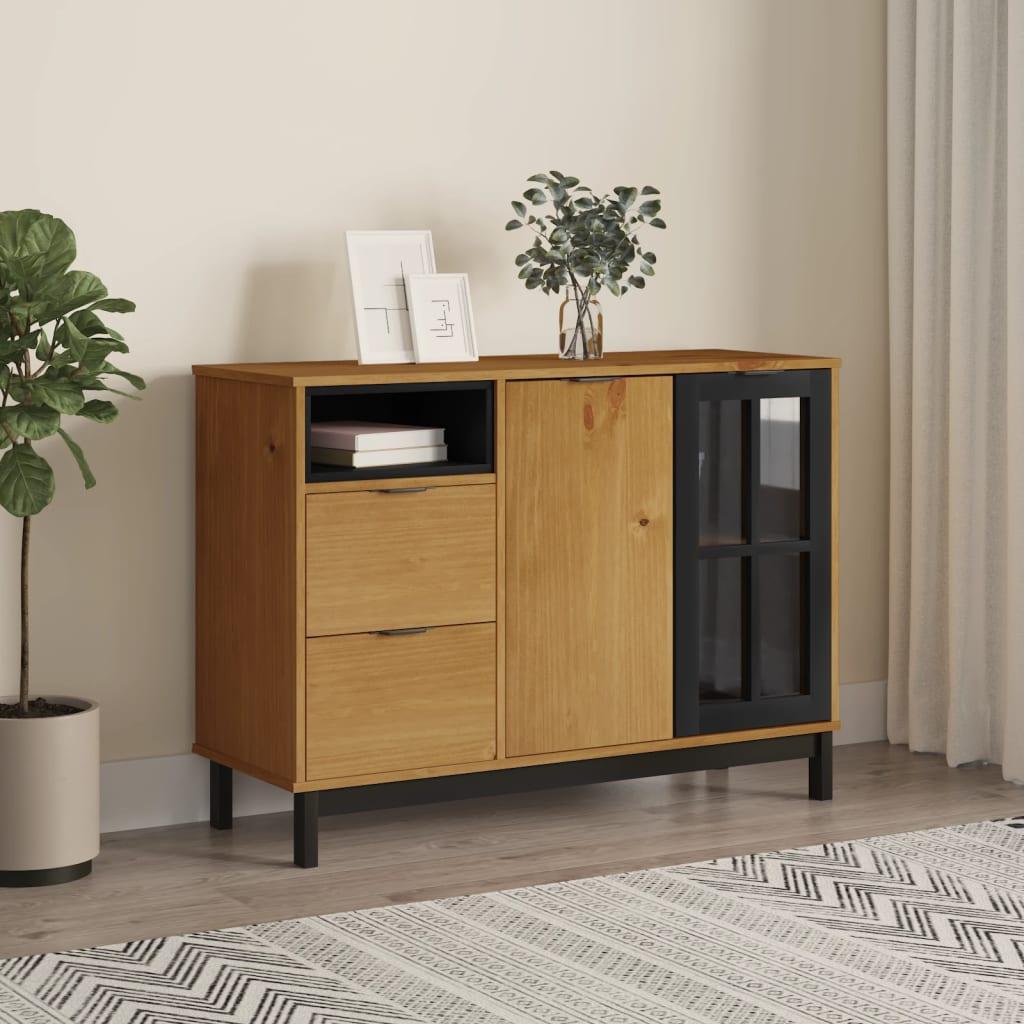 Skænk med glaslåge FLAM 110x40x80 cm massivt fyrretræ billede