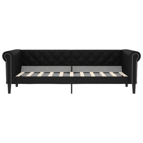 Daybed 90×190 cm i sort kunstlæder - sovesofa med ryglæn og armlæn