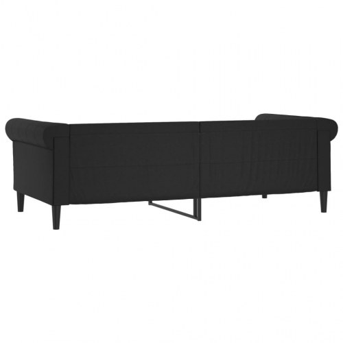 Daybed 90×190 cm i sort kunstlæder - sovesofa med ryglæn og armlæn
