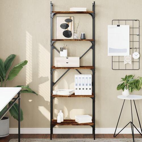 Bogreol med 5 hylder 56x31,5x174 cm konstrueret træ røget eg