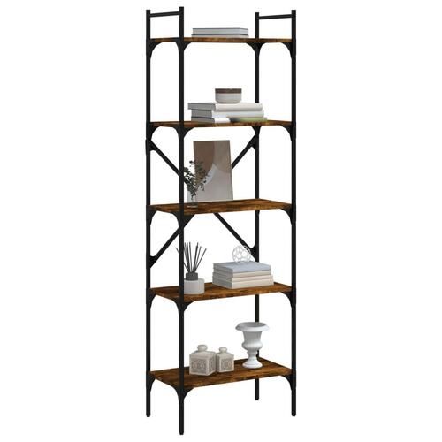 Bogreol med 5 hylder 56x31,5x174 cm konstrueret træ røget eg