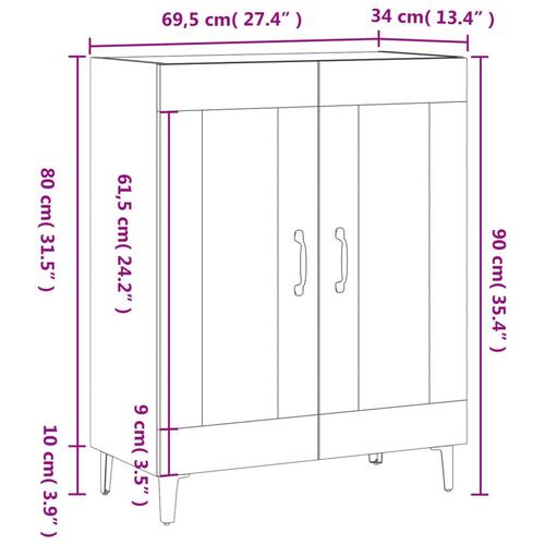 Skænk 69,5x34x90 cm konstrueret træ sort