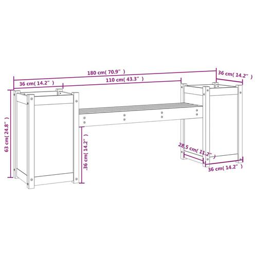 Bænk med plantekasser 180x36x63 cm massivt fyrretræ