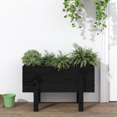 Plantekasse 62x30x38 cm massivt fyrretræ sort