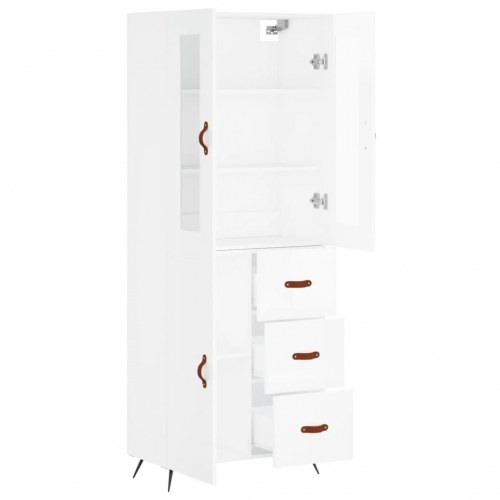 Højskab 69,5x34x180 cm konstrueret træ hvid højglans