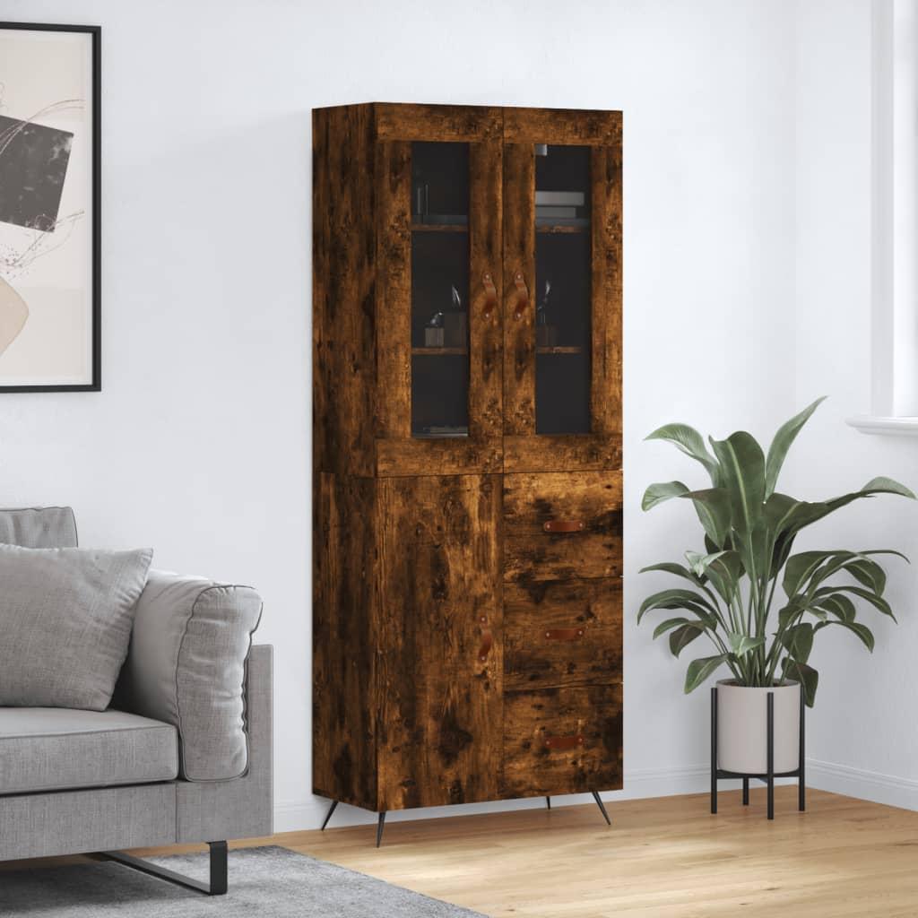 Højskab 69,5x34x180 cm konstrueret træ røget egetræsfarve