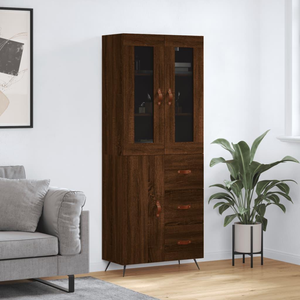 Højskab 69,5x34x180 cm konstrueret træ brun egetræsfarve